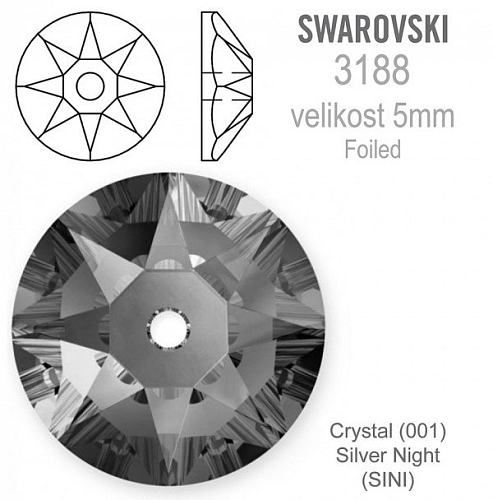 Swarovski 3188 XIRIUS Lochrose našívací kameny velikost pr.5mm barva Crystal Silver Night 