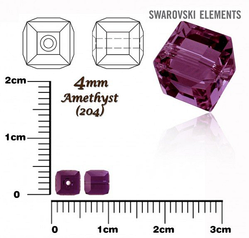 SWAROVSKI CUBE Beads 5601 barva AMETHYST velikost 4mm.
