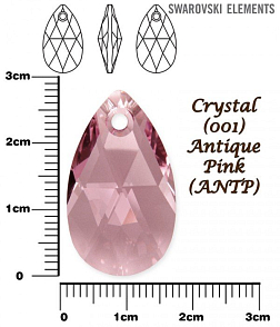SWAROVSKI Pear-Shaped 6106 barva CRYSTAL ANTIQUE PINK velikost 28mm.