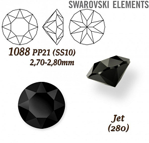 SWAROVSKI ELEMENTS 1088 XIRIUS Chaton PP21 (SS10)  2,70-2,80mm barva JET (280). 