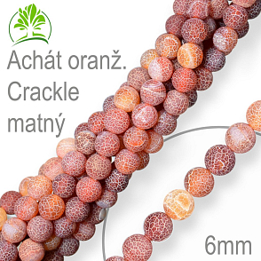 Korálky z minerálů Achát Oranžový Crackle matný přírodní polodrahokam. Velikost pr.6mm. Balení 12Ks.