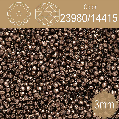 Korálky BROUŠENÉ 3mm. Barva 23980/14415. Nerůhledná s pokovem. Balení 150Ks.