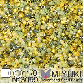 Korálky Miyuki Delica 11/0. Barva Happy Yellow Mix DB3059. Balení 5g
