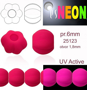 Korálky NEON (UV Active) MELOUN  velikost pr.6mm barva 25123 RŮŽOVÁ. Balení  21Ks. 