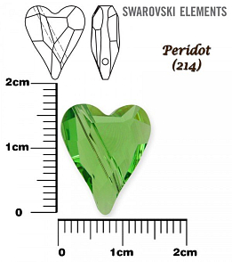SWAROVSKI KORÁLKY 5743 Heart Bead barva PERIDOT velikost 17mm.