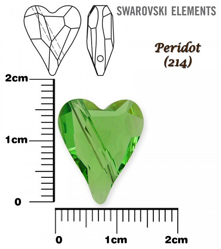 SWAROVSKI KORÁLKY 5743 Heart Bead barva PERIDOT velikost 17mm.