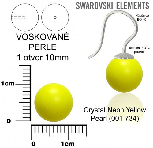 SWAROVSKI 5818 Voskované Perle 1otvor barva 734 CRYSTAL NEON YELLOW PEARL velikost 10mm.