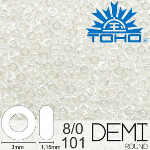 Korálky TOHO Demi Round 8/0. Barva 101 Transparent-Lustered Crystal . Balení 5g