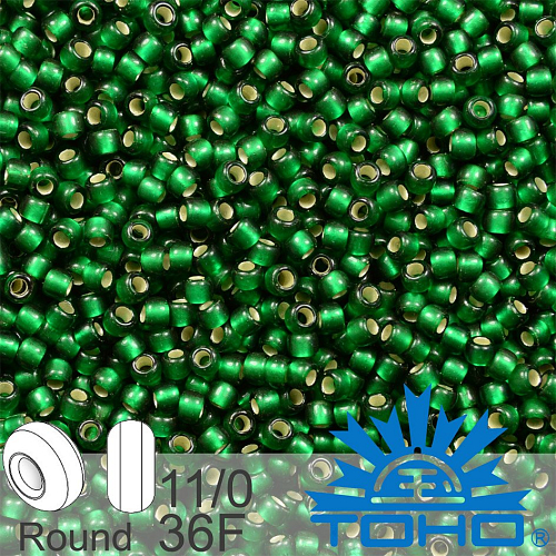 Korálky TOHO tvar ROUND (kulaté). Velikost 11/0. Barva č.36F Silver-Lined Frosted Green Emerald. Balení 8g.