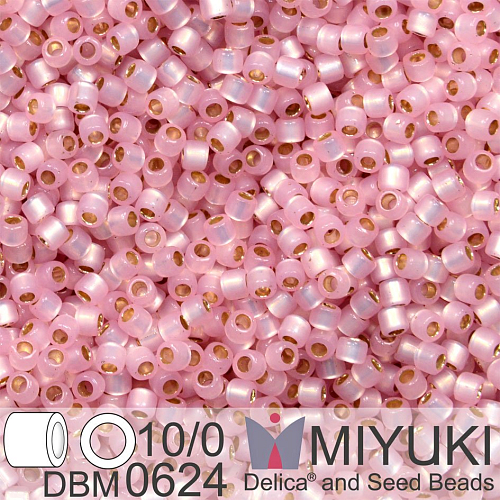 Korálky Miyuki Delica 10/0. Barva Light Rose Silverlined Alabaster  DBM0624. Balení 5g.