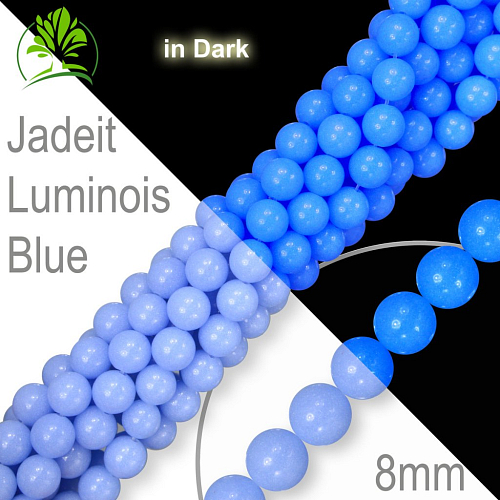 Korálky z minerálů Jadeit Luminois Blue Velikost pr.8mm. Balení 10Ks. Korálky ve tmě fosforeskují (svítí). 