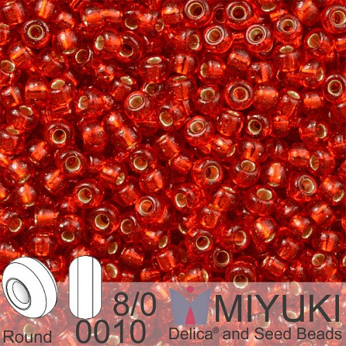 Korálky Miyuki Round 8/0. Barva 0010 S/L Flame Red. Balení 5g