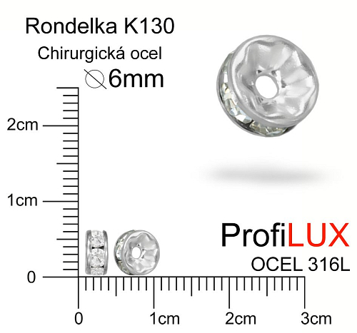 Korálek RONDELKA s kamínky Crystal CHIRURGICKÁ OCEL ozn, K130. velikost pr.6mm otvor 1,2mm