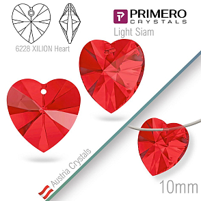 Korálky PRIMERO Crystals. Tvar 6228 XILION Heart. Barva Light Siam. Velikost 10mm