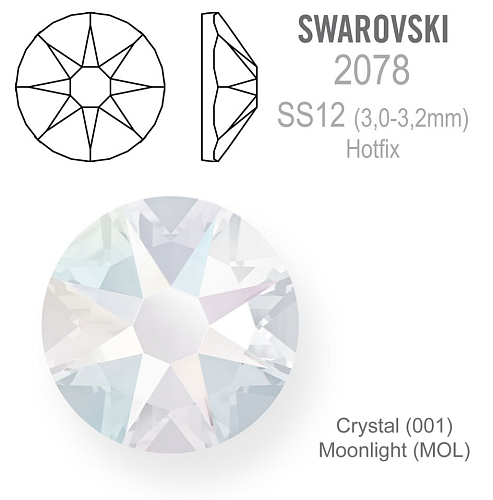 SWAROVSKI xirius rose HOT-FIX velikost SS12 barva CRYSTAL MOONLIGHT
