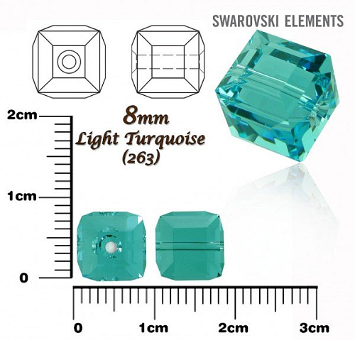 SWAROVSKI CUBE Beads 5601 barva LIGHT TURQUOISE velikost 8mm.
