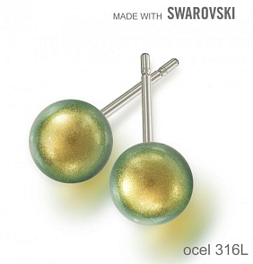 Náušnice sada Made with Swarovski 5818 Crystal Iridescent Green Pearl (001 930) 6mm+puzeta 316L