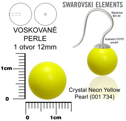 SWAROVSKI 5818 Voskované Perle 1otvor barva CRYSTAL NEON YELLOW  PEARL velikost 12mm.