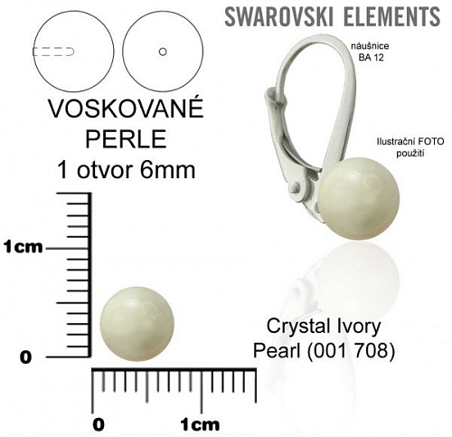 SWAROVSKI  5818 Voskované Perle 1otvor barva CRYSTAL IVORY PEARL velikost 6mm.