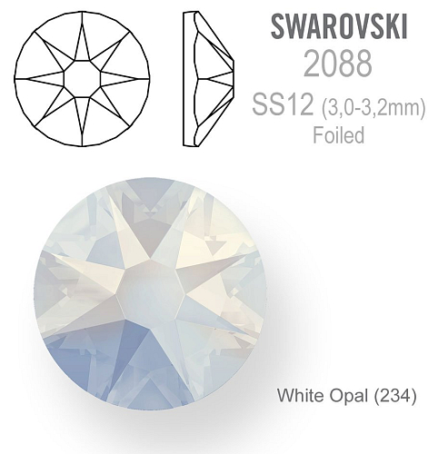 Swarovski 2088 XIRIUS FOILED velikost SS12 barva White Opal (234).