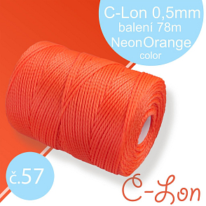 Nylonová nit C-Lon pevná korálková nit. Barva 57 Neon Orange. Síla nitě 0,5mm. Balení 78m na cívce.