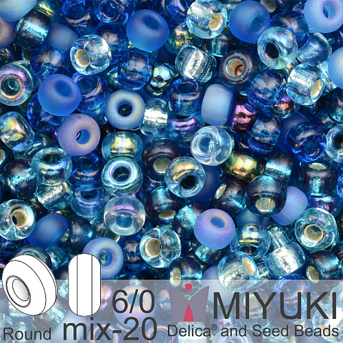 Korálky Miyuki MIX Round 6/0. Barva 20 Deep Blue Sea. Balení 5g