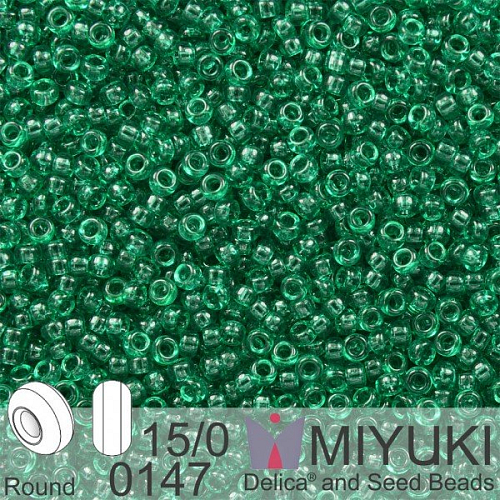 Korálky Miyuki Round 15/0. Barva 0147 Tr Emerald . Balení 5g.