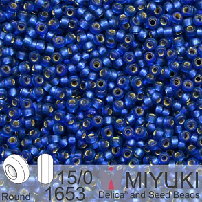 Korálky Miyuki Round 15/0. Barva 1653 Dyed SF S/L Dusk Blue. Balení 5g