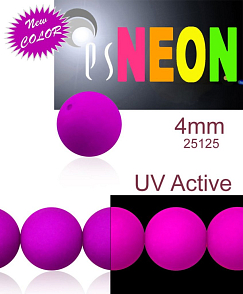 Korálky NEON (UV Active) velikost 4mm barva 25125 FIALOVÁ. Balení 31Ks. 