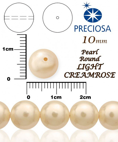 PRECIOSA Voskované Perle barva LIGHT CREAMROSE 98994 velikost 10mm. Balení návlek 12Ks. 
