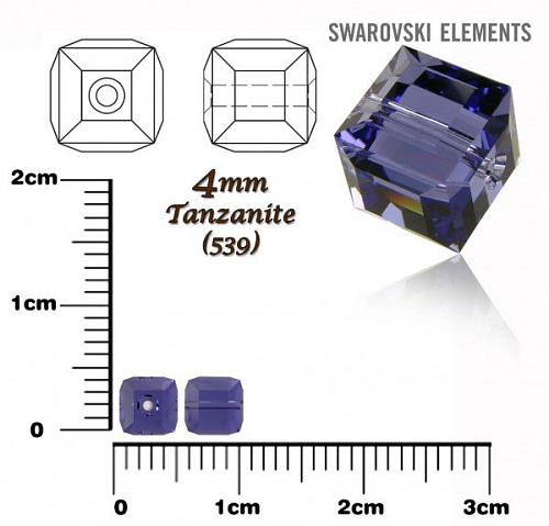 SWAROVSKI CUBE Beads 5601 barva TANZANITE velikost 4mm.