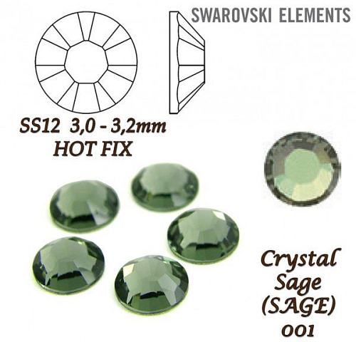 SWAROVSKI xirius rose HOT-FIX velikost SS12 barva CRYSTAL SAGE