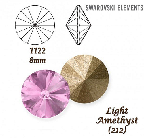 SWAROVSKI ELEMENTS RIVOLI 1122 SS39 barva LIGHT AMETHYST (212) velikost 8mm