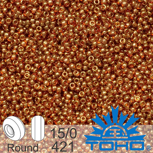 Korálky TOHO tvar ROUND (kulaté). Velikost 15/0. Barva č. 421-Gold-Lustered Transparent Pink. Balení 5g.