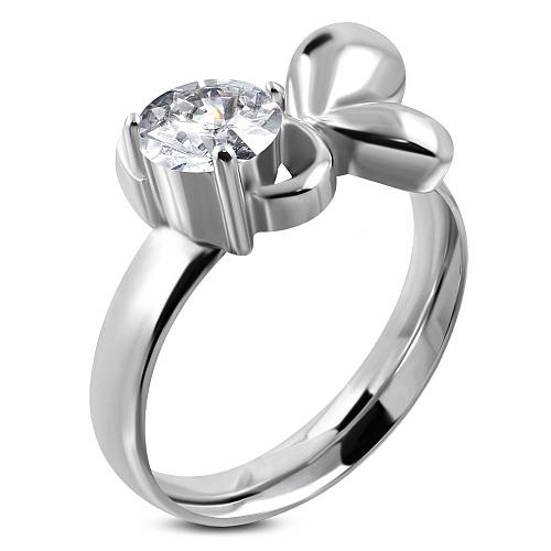 Ocelový prsten ZRC 111 s krystalovým kamínkem do tvaru motýlka o velikosti 8