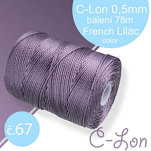 Nylonová nit C-Lon pevná korálková nit. Barva 67 French Lilac. Síla nitě 0,5mm. Balení 78m na cívce.