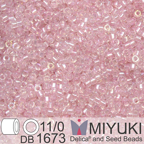 Korálky Miyuki Delica 11/0. Barva Pearl Lined Transparent Pink AB DB1673. Balení 5g