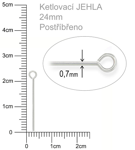 Ketlovací JEHLA  velikost 24mm. Barva stříbrná.