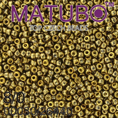 Korálky MATUBO™ mačkané rokajlové korálky. Velikost 8/0 (3,1mm). Barva 00030/26440 KRYSTAL pokov ZLATO AMBER CELODEKOR. Balení 10g