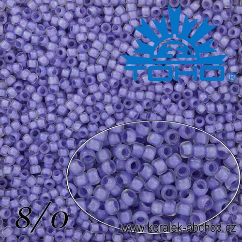 Korálky TOHO tvar ROUND (kulaté). Velikost 8/0. Barva č.977- Inside-Color Crystal/Neon Purple Lined. Balení 10g