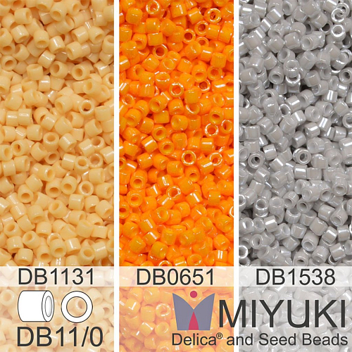 Korálky Miyuki Delica 11/0. Barevné variace č.44 DB0651, DB1538, DB1131