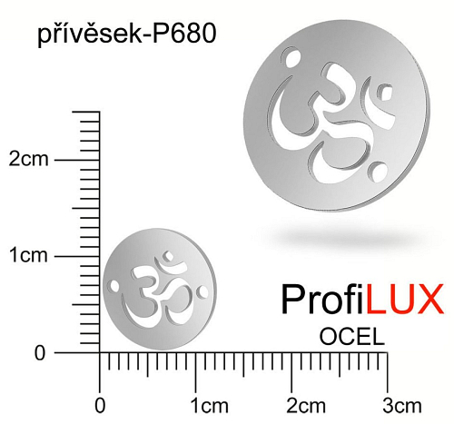 Přívěsek Chirurgická Ocel ozn-P680 PLACIČKA se znamením Ohm 2 otvory velikost pr. 12mm. Řada přívěsků ProfiLUX