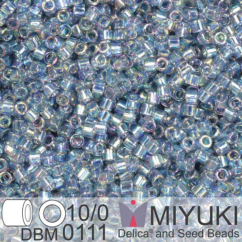 Korálky Miyuki Delica 10/0. Barva Transparent Blue Gray Rainbow Gold Luster DBM0111. Balení 5g.