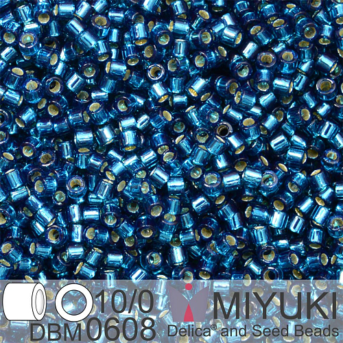 Korálky Miyuki Delica 10/0. Barva  Dyed Silverlined Blue DBM0608. Balení 5g.