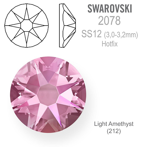 SWAROVSKI xirius rose HOT-FIX velikost SS12 barva  LIGHT AMETHYST 