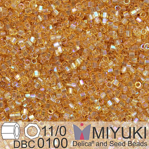 Korálky Miyuki Delica (fazetované) 11/0. Barva Transparent Light Topaz AB Cut DBC0100. Balení 3g.