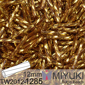 Korálky Miyuki Twisted Bugle 12mm. Barva TW2012-1285 Gold Antiqued Transparent Amethyst. Balení 10g.