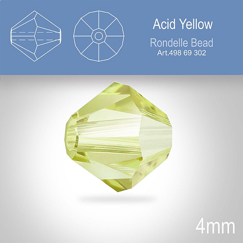 PRECIOSA Bicone MC BEAD (sluníčko) velikost 4mm. Barva ACID YELLOW. Balení 30ks .