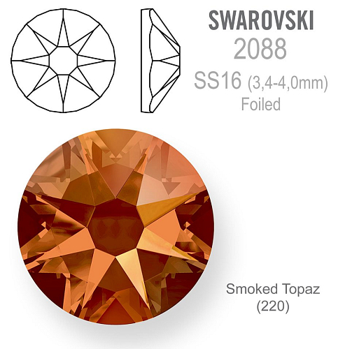 SWAROVSKI XIRIUS FOILED velikost SS16 barva SMOKED TOPAZ 