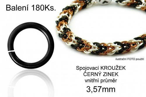 Spojovací KROUŽEK balení. Průměr vnitřní 3,57mm. Tl.0,8mm. Balení 180ks. Barva ČERNÝ ZINEK. 